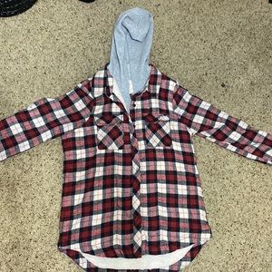 Red flannel jacket with wool inside,but is a regular flannel inside the sleeves.